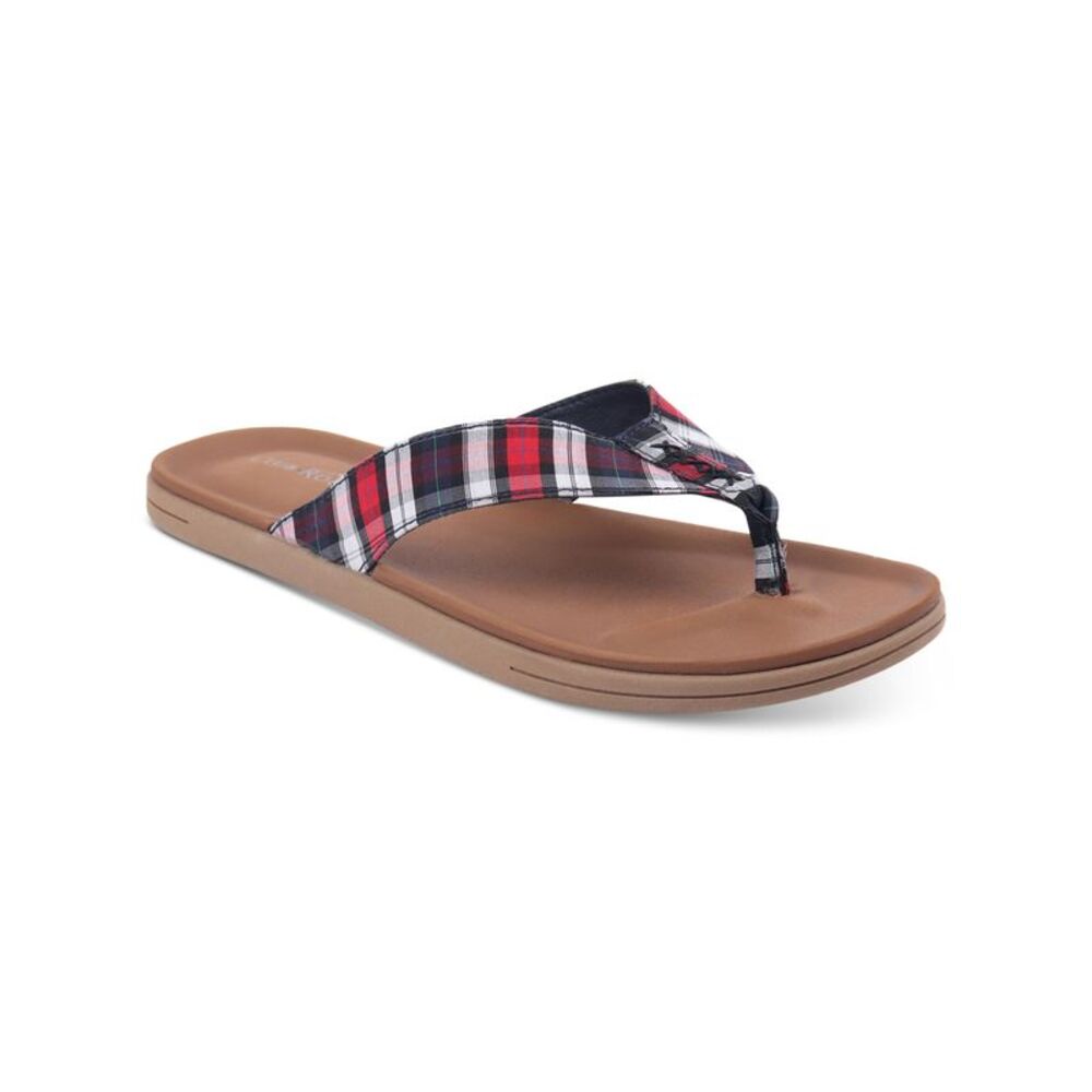 CLUBROOM Mens Navy Plaid Padded Riley Round Toe Slip On Flip Flop Sandal 12 M